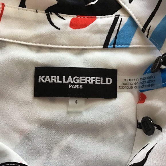 KARL LAGERFELD PARIS White Logo Sketch Print Short Sleeve Shirtdress Size 4 - Picture 9 of 10